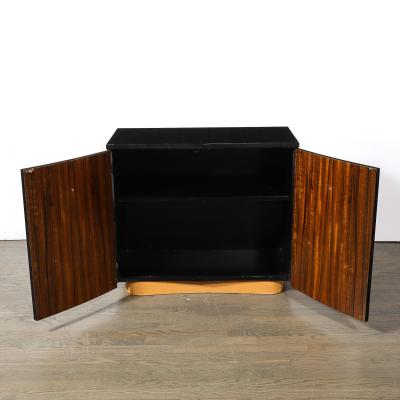 Gilbert Rohde Art Deco Brass Pulls Leather Wrapped Base Paldao Wood Cabinet by Gilbert Rohde