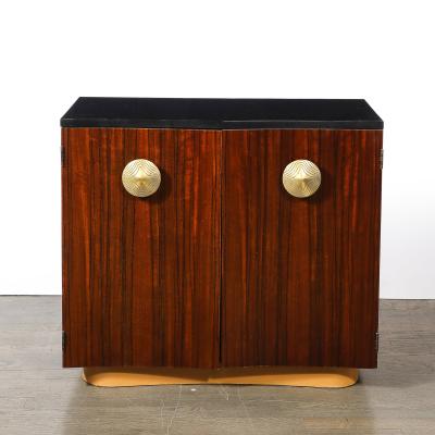 Gilbert Rohde Art Deco Brass Pulls Leather Wrapped Base Paldao Wood Cabinet by Gilbert Rohde