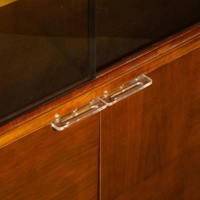 Gilbert Rohde Art Deco Walnut Cabinet with Lucite Pulls Glass Front by Gilbert Rohde