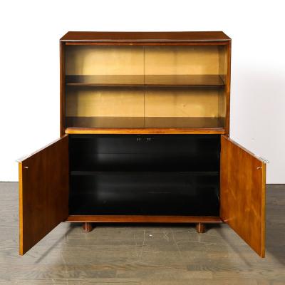 Gilbert Rohde Art Deco Walnut Cabinet with Lucite Pulls Glass Front by Gilbert Rohde