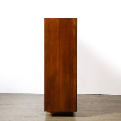 Gilbert Rohde Art Deco Walnut Cabinet with Lucite Pulls Glass Front by Gilbert Rohde