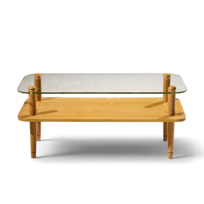 Gilbert Rohde Gilbert Rhode Style Mid Century Walnut and Glass Coffee Table