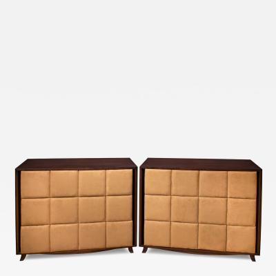 Gilbert Rohde Gilbert Rohde Chic Pair of Chests with Upholstered Drawer Fronts 1940s