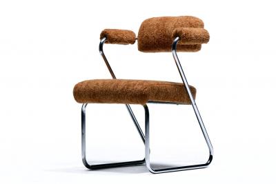 Gilbert Rohde Gilbert Rohde Set of 4 Chrome Art Deco Dining Chairs in Soft New Chestnut Fabric