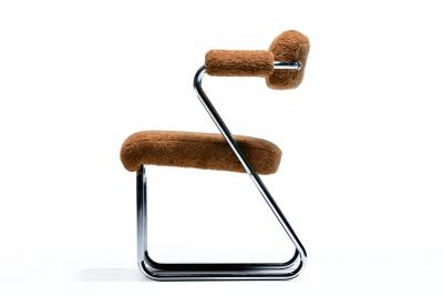 Gilbert Rohde Gilbert Rohde Set of 4 Chrome Art Deco Dining Chairs in Soft New Chestnut Fabric