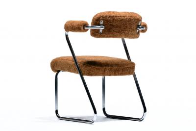 Gilbert Rohde Gilbert Rohde Set of 4 Chrome Art Deco Dining Chairs in Soft New Chestnut Fabric