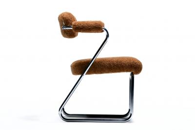 Gilbert Rohde Gilbert Rohde Set of 4 Chrome Art Deco Dining Chairs in Soft New Chestnut Fabric