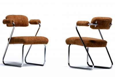 Gilbert Rohde Gilbert Rohde Set of 4 Chrome Art Deco Dining Chairs in Soft New Chestnut Fabric