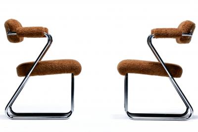 Gilbert Rohde Gilbert Rohde Set of 4 Chrome Art Deco Dining Chairs in Soft New Chestnut Fabric