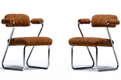 Gilbert Rohde Gilbert Rohde Set of 4 Chrome Art Deco Dining Chairs in Soft New Chestnut Fabric