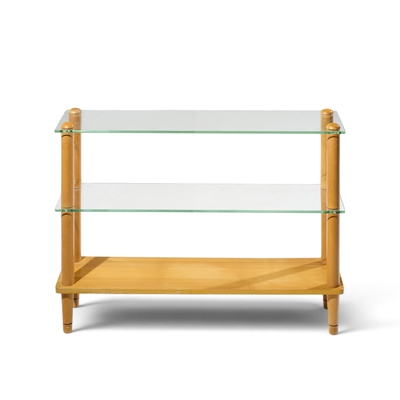 Gilbert Rohde Gilbert Rohde Style Mid Century Glass and Walnut Console Table