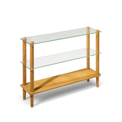 Gilbert Rohde Gilbert Rohde Style Mid Century Glass and Walnut Console Table