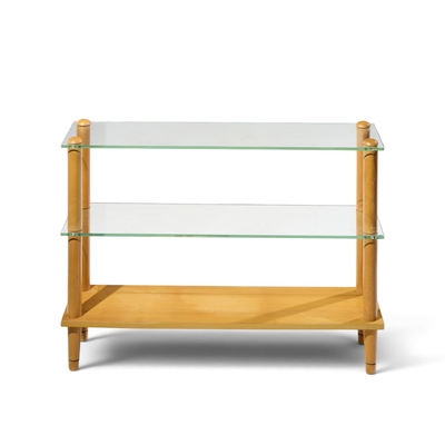 Gilbert Rohde Gilbert Rohde Style Mid Century Glass and Walnut Console Table