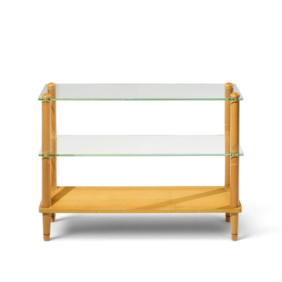 Gilbert Rohde Gilbert Rohde Style Mid Century Glass and Walnut Console Table