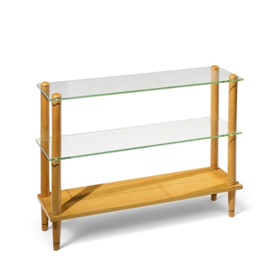 Gilbert Rohde Gilbert Rohde Style Mid Century Glass and Walnut Console Table
