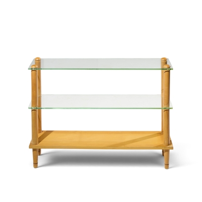Gilbert Rohde Gilbert Rohde Style Mid Century Glass and Walnut Console Table
