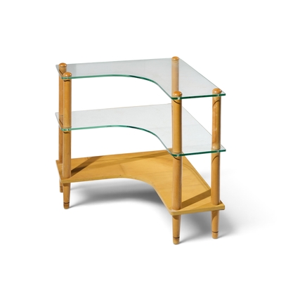 Gilbert Rohde Gilbert Rohde Style Mid Century Glass and Walnut Corner Table