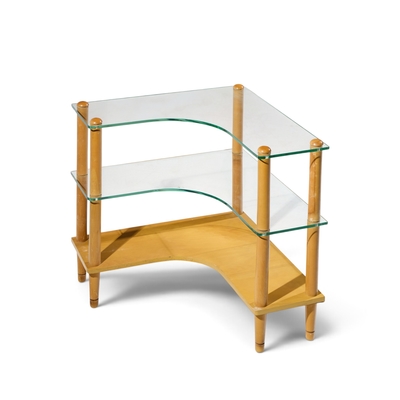 Gilbert Rohde Gilbert Rohde Style Mid Century Glass and Walnut Corner Table