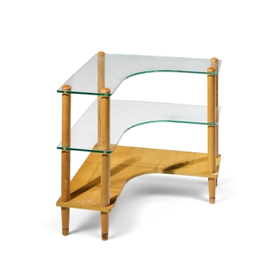 Gilbert Rohde Gilbert Rohde Style Mid Century Glass and Walnut Corner Table