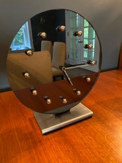 Gilbert Rohde LARGE RARE GREY MIRRORED MODERNIST CLOCK BY GILBERT ROHDE