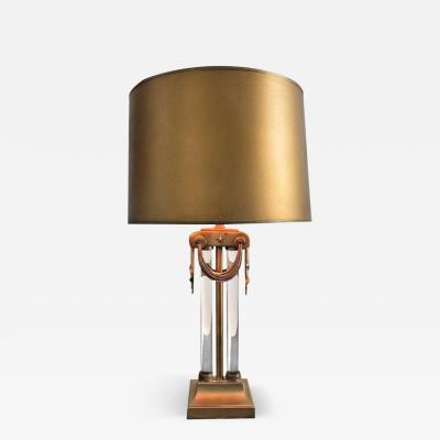 Gilbert Rohde MODERNIST NEOCLASSICAL ART DECO GLASS ROD AND BRASS LAMP BY GILBERT ROHDE