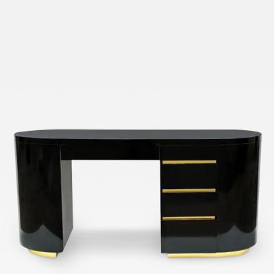 Gilbert Rohde Mid Century Post Modern Black Brass Desk after Gilbert Rohde in Art Deco Form