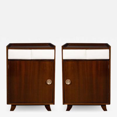 Gilbert Rohde Pair of Art Deco Bookmatched Mahogany and Leather Nightstands by Gilbert Rohde