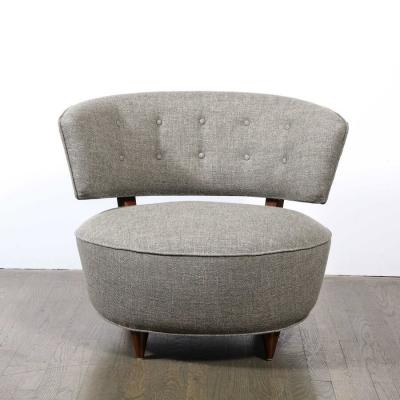 Gilbert Rohde Pair of Art Deco Walnut Holly Hunt Upholstery Lounge Chairs by Gilbert Rohde