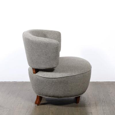 Gilbert Rohde Pair of Art Deco Walnut Holly Hunt Upholstery Lounge Chairs by Gilbert Rohde