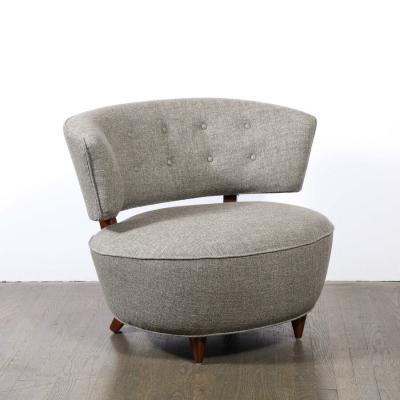Gilbert Rohde Pair of Art Deco Walnut Holly Hunt Upholstery Lounge Chairs by Gilbert Rohde