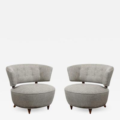 Gilbert Rohde Pair of Art Deco Walnut Holly Hunt Upholstery Lounge Chairs by Gilbert Rohde
