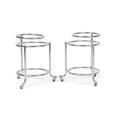 Gilbert Rohde Pair of Chrome 3 Tier Rolling Swivel Side Table Attributed to Gilbert Rohde
