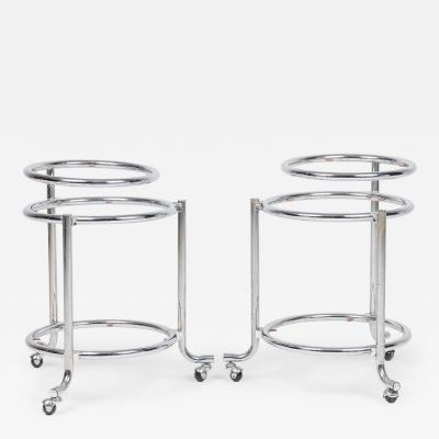Gilbert Rohde Pair of Chrome 3 Tier Rolling Swivel Side Table Attributed to Gilbert Rohde