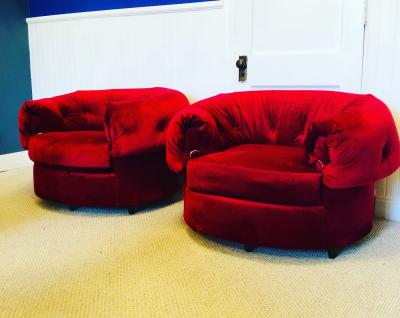 Gilbert Rohde Pair of Large Scale Lounge Chairs in the Style of Gilbert Rohde
