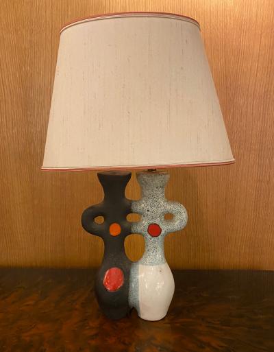 Gilbert Valentin Ceramic Table Lamp by Les Archanges Gilbert Valentin Vallauris France 1950s