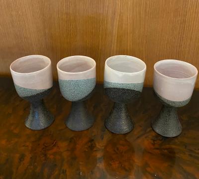Gilbert Valentin Ceramic jug and set of four cups chalices France 1950s
