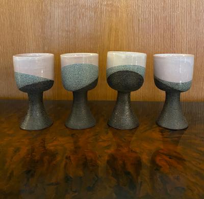 Gilbert Valentin Ceramic jug and set of four cups chalices France 1950s