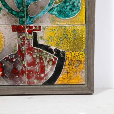 Gilbert Valentin Modernist Ceramic Tile Wall Plaque of Sunflowers Signed Gilbert Valentin