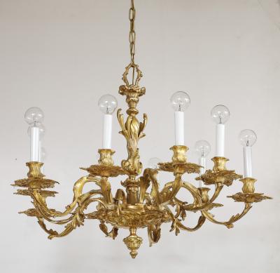 Gilded Bronze 10 Arm Regency Style Chandelier From Spain