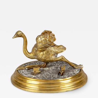 Gilded Bronze Ostrich Inkwell