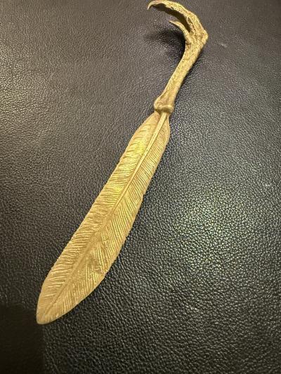 Gilded Bronze Quill Letter Opener with Bird Talon Handle Italy 1970s