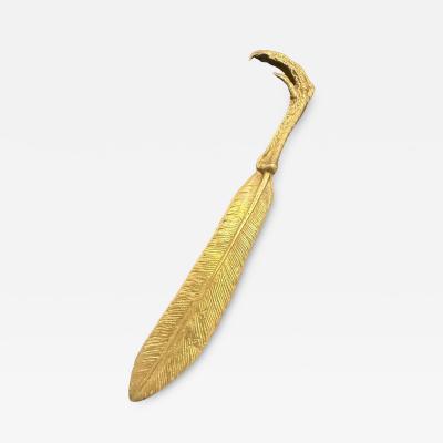 Gilded Bronze Quill Letter Opener with Bird Talon Handle Italy 1970s
