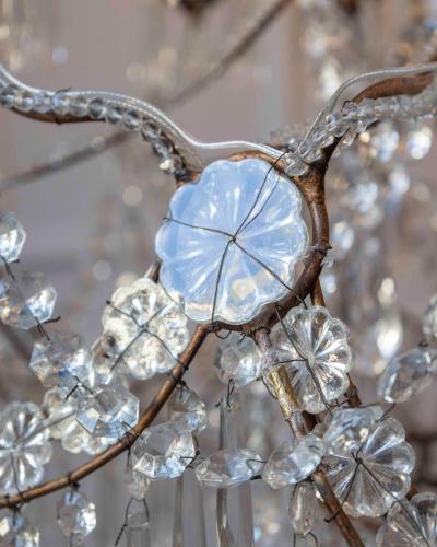 Gilded Italian Basket Chandelier with Crystal and Glass Drops c 1900