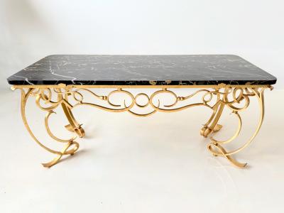Gilded Wrought Iron Cocktail Table Attrb Raymond Subes France 1940s