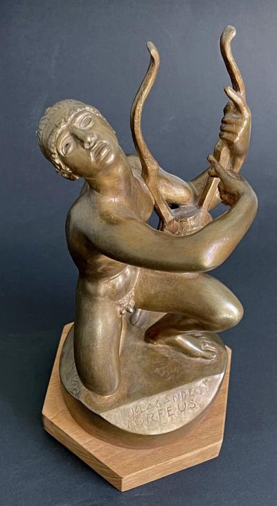 Gilded bronze sculpture Mourning of Orpheus by Tore Strindberg