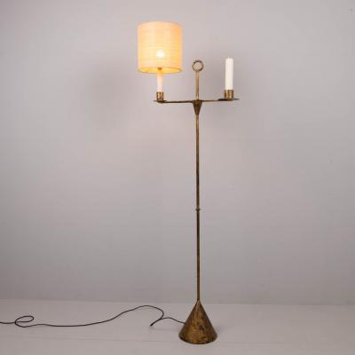 Gilded iron standard lamp with candle side light