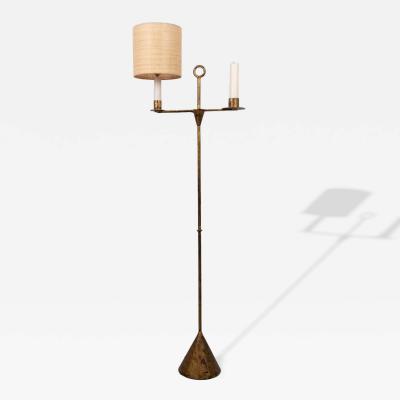 Gilded iron standard lamp with candle side light
