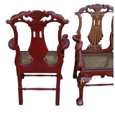 Giles Grendey 18c Style Giles Grendey Inspired Burton Ching Red Chinoiserie Arm Chairs