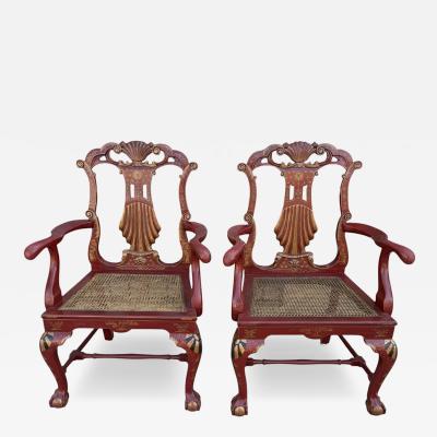 Giles Grendey 18c Style Giles Grendey Inspired Burton Ching Red Chinoiserie Arm Chairs