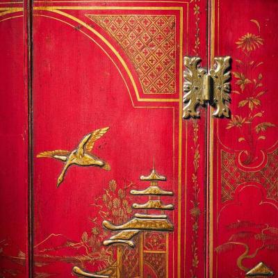 Giles Grendey 18th Century George II Scarlet Red Japanned Corner Cupboard Att Giles Grendey